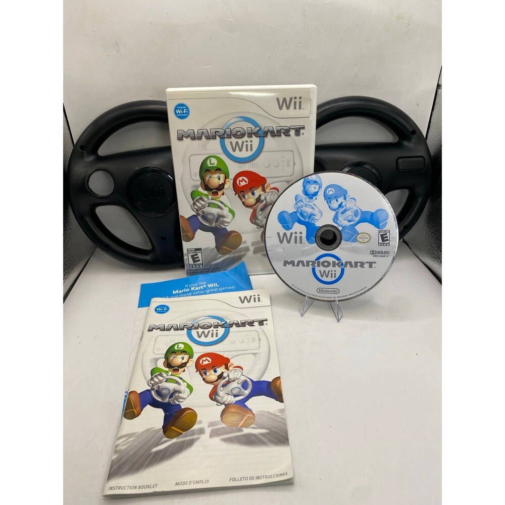 Mario Kart Wii Bundle + 2 Wheels Tested Authentic Mk Game Night! Nintendo Wii